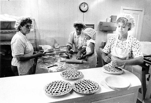 Lou, Becky and Laura Crane make pies